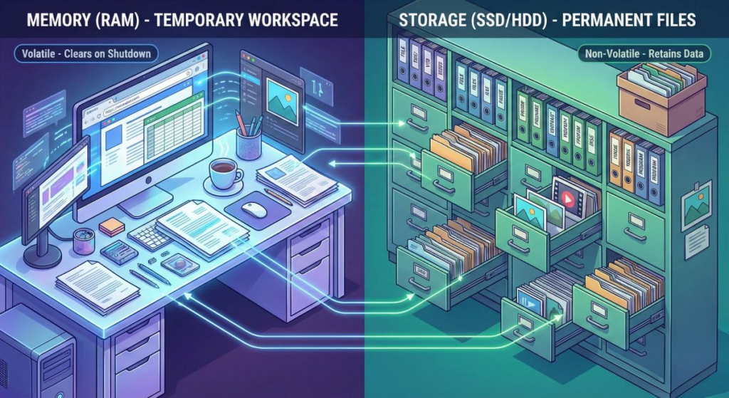 Memory vs Storage Explained: Understanding RAM, ROM, SSD & HDD [2026 Guide]